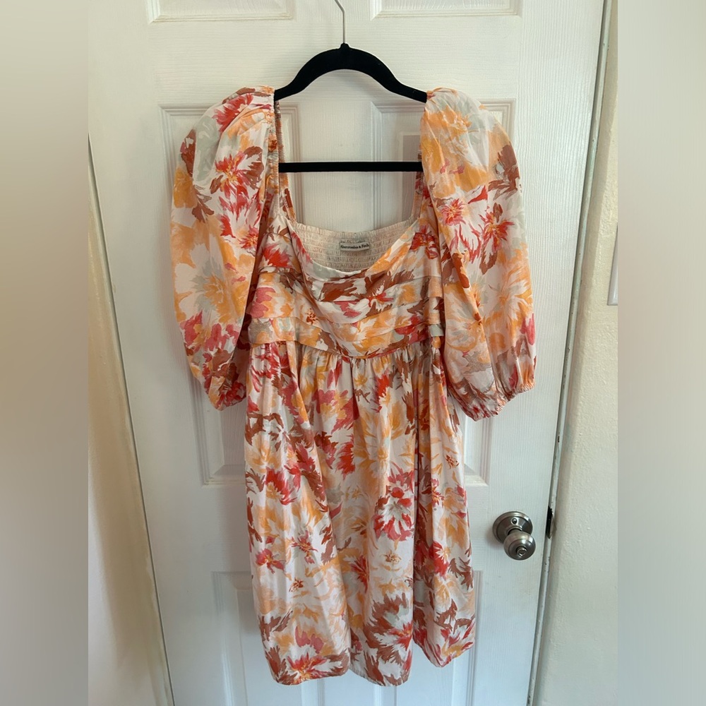 Abercrombie & Fitch Emerson Poplin Puff-sleeve Mini Dress SZ Large Tall